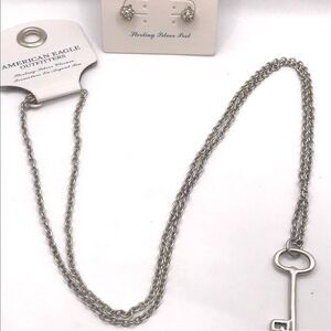 American Eagle Outfitter Silver Key Pendant Necklace and Earrings Set